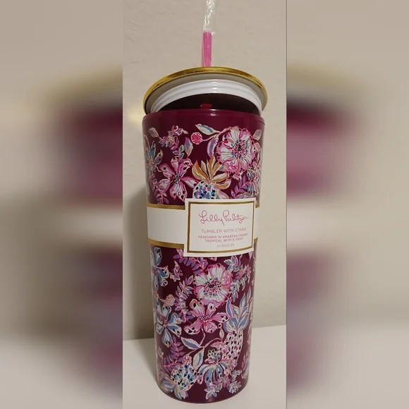 NWT Lilly Pulitzer Floral Tumbler With Straw - Picture 10 of 12